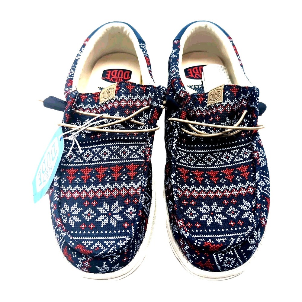 NEW Hey Dude Wally Winter Sweater Shoes Mens 13 Blue Nordic Slip On Loafers NWT